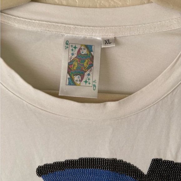 Queen Of Sparkles Boot Sequin Fringe Short Sleeve TShirt in Blue & White Size XL - Picture 2 of 5